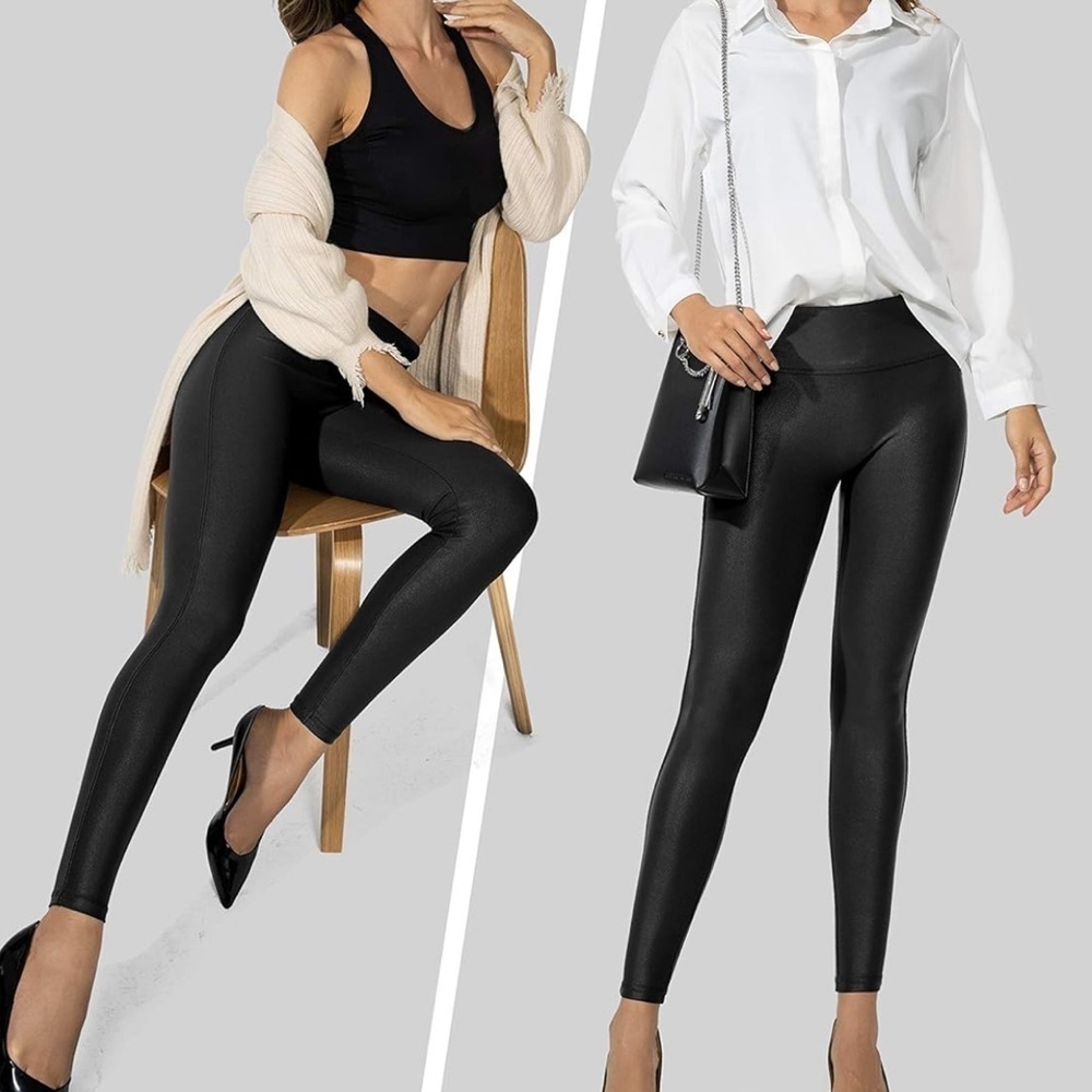 SANTINY Women's Faux Leather Leggings Pants Stretch High Waisted Tights